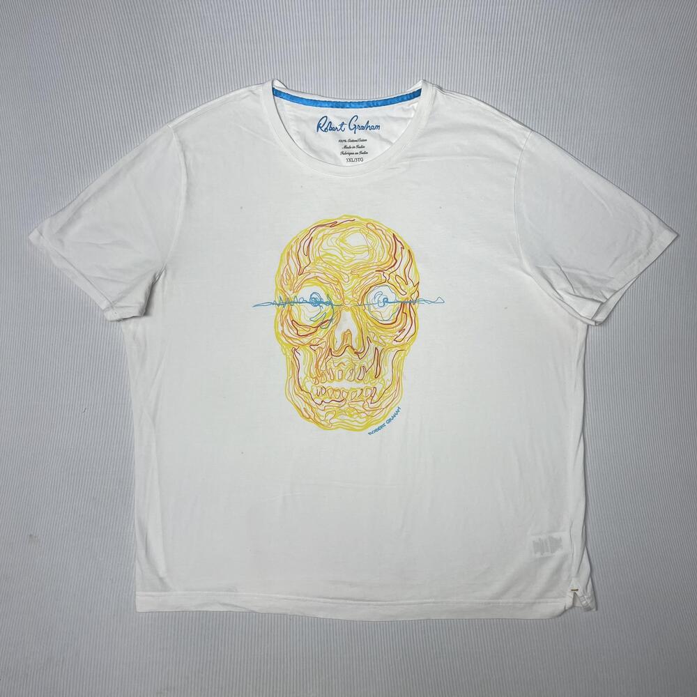 Robert Graham Shirt Mens 3XL White Skull Graphic Tee Tagless Cotton Casual